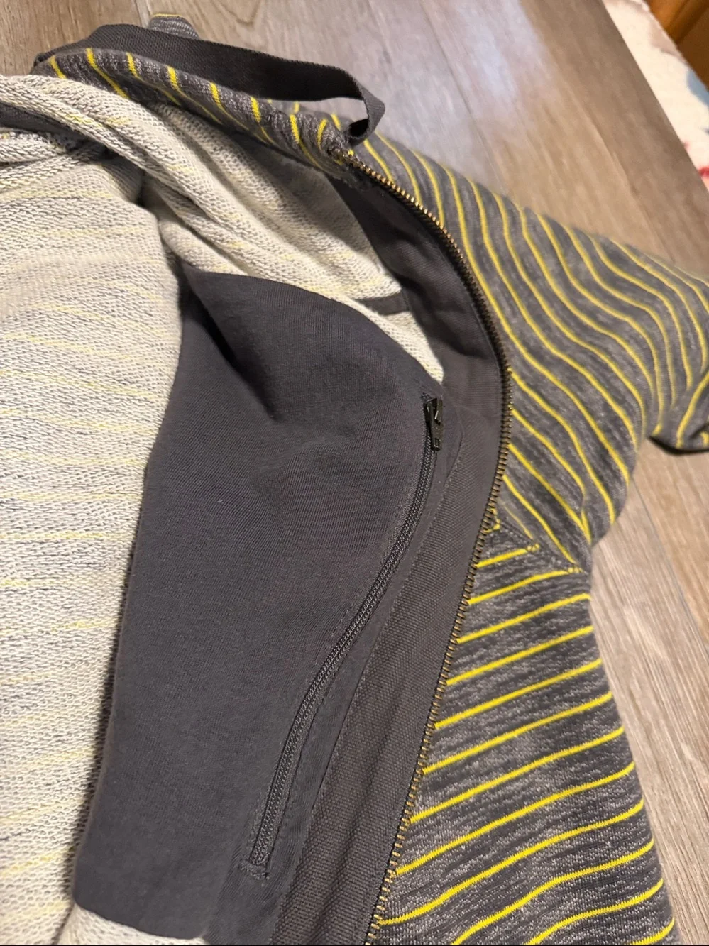The North Face Men's Gray and Yellow Striped Zip-Up Hoodie NWOT